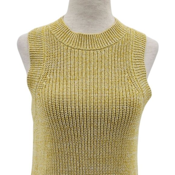 525 America Womens XS Top Sweater Knit Sleeveless Yellow White Fitted Tank - Picture 2 of 9